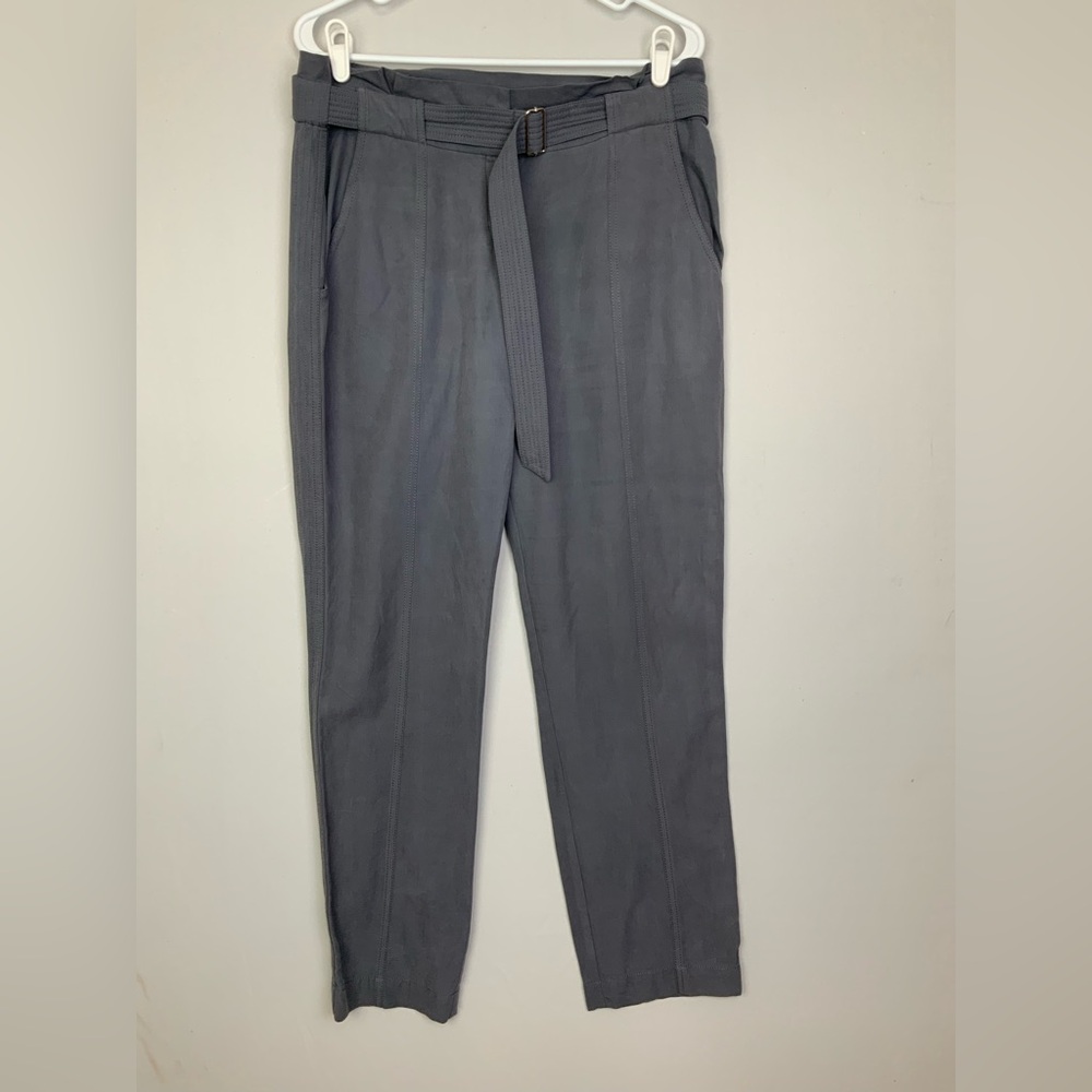 Rebecca‎ Taylor Sz 8 Silk Blend Slate Gray Blue Belted Paperbag Trousers Pants